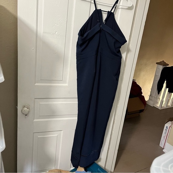 Anthropologie Adelyn Rae Cropped Wide Leg Navy Blue Jumpsuit Large H2 - Picture 5 of 8